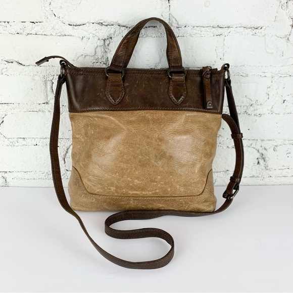 Frye Handbags - Frye Melissa Small Tote Crossbody Two Tone Brown Leather Purse Bag